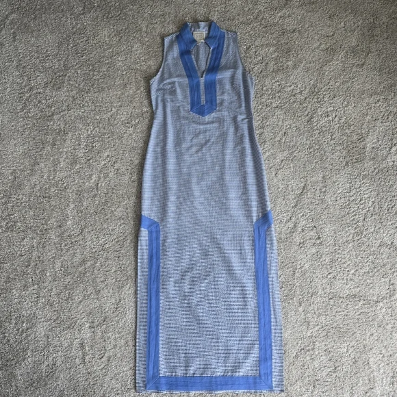STS SAIL TO SABLE Column Notch Collar Sleeveless Maxi Dress Blue White Striped - Picture 4 of 15